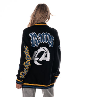 Los Angeles Rams Unisex Jacquard Zip Front Sweater - Black-Jacquard Sweater-thewildcollective