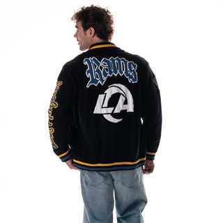 Los Angeles Rams Unisex Jacquard Zip Front Sweater - Black-Jacquard Sweater-thewildcollective