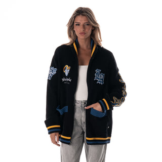 Los Angeles Rams Unisex Jacquard Zip Front Sweater - Black-Jacquard Sweater-thewildcollective