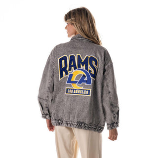 Los Angeles Rams Women's Oversized Jacket w/ Cargo Pockets - Grey-Denim Jacket-thewildcollective