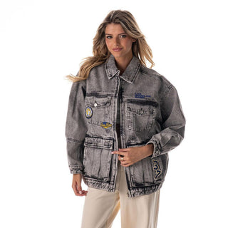 Los Angeles Rams Women's Oversized Jacket w/ Cargo Pockets - Grey-Denim Jacket-thewildcollective