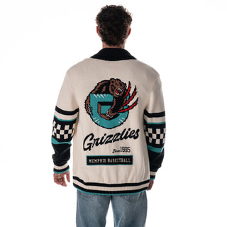Memphis Grizzlies Unisex Jacquard Button Up Sweater - Cream-Jacquard Sweater-thewildcollective