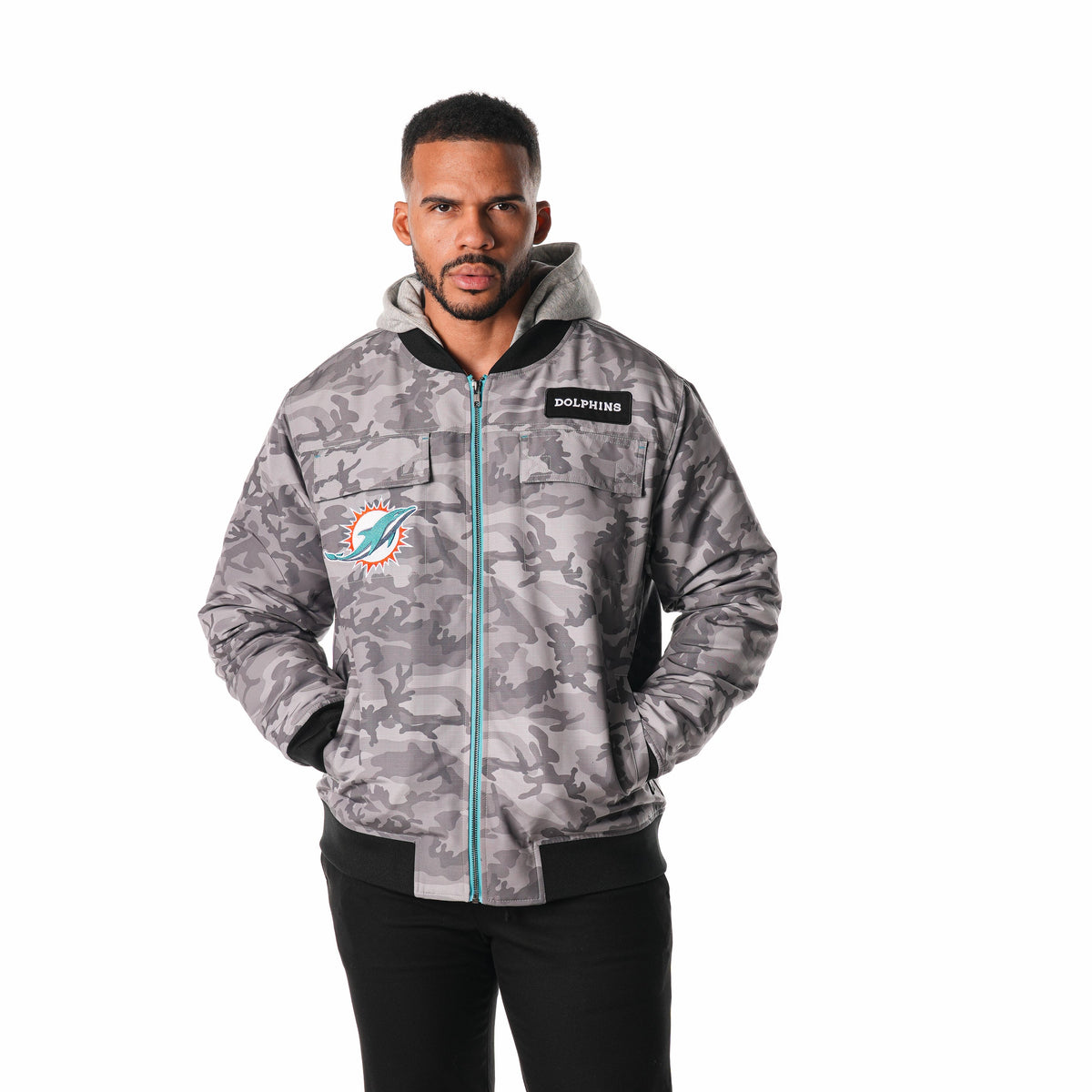 Miami Dolphins Ripstop Hooded Bomber - Camo