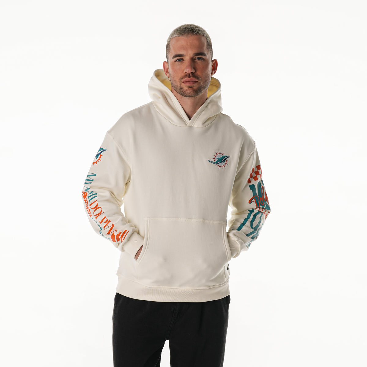 Miami Dolphins Unisex Graphic Sleeve Hoodie - Vintage White