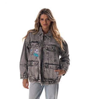 Miami Dolphins Women's Denim Jacket - Grey Denim-Denim Jacket-thewildcollective