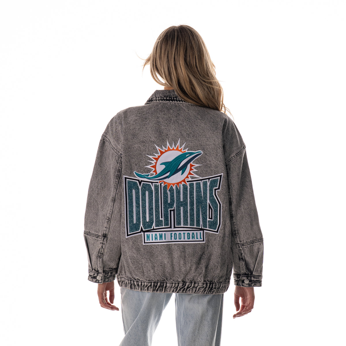 Miami Dolphins Women's Denim Jacket - Grey Denim