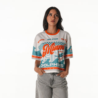 Miami Dolphins Women's Mesh Jersey Crew Top - Multi-Crop Tee-thewildcollective