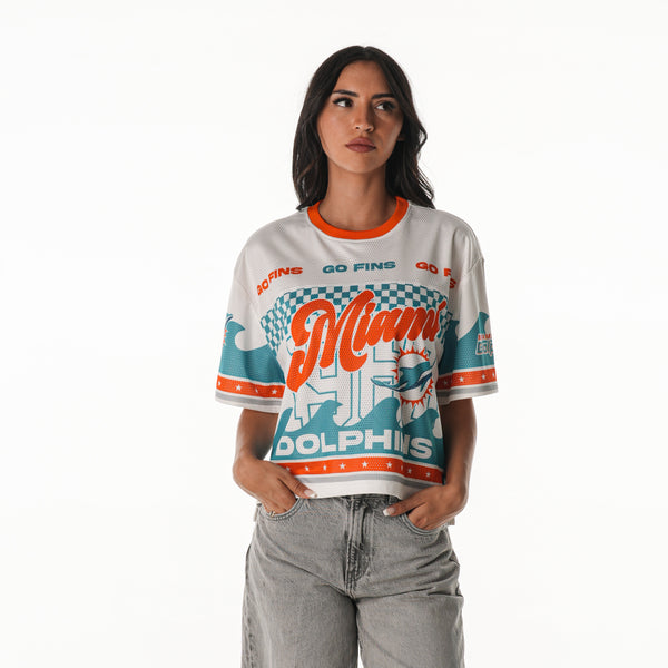 Miami Dolphins Women's Mesh Jersey Crew Top - Multi