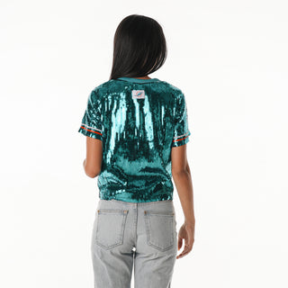 Miami Dolphins Women's Sequin Top - Aqua-Sequin Tee-thewildcollective