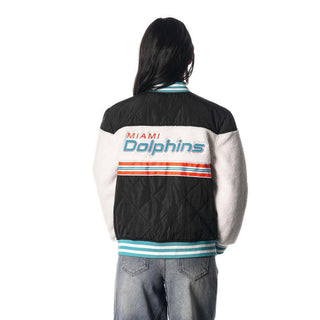 Miami Dolphins Women's Sherpa Bomber Jacket - Black/Cream-Bomber Jacket-thewildcollective