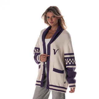 Minnesota Vikings Unisex Jacquard Button Up Sweater - Cream-Jacquard Sweater-thewildcollective
