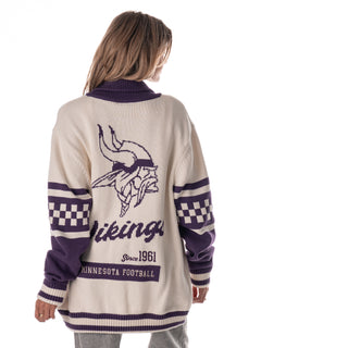 Minnesota Vikings Unisex Jacquard Button Up Sweater - Cream-Jacquard Sweater-thewildcollective