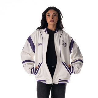 Minnesota Vikings Unisex Oversized Retro Jacket - White-Bomber Jacket-thewildcollective