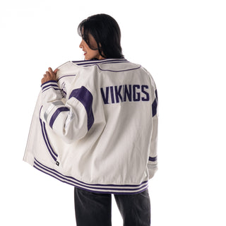 Minnesota Vikings Unisex Oversized Retro Jacket - White-Bomber Jacket-thewildcollective