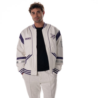 Minnesota Vikings Unisex Oversized Retro Jacket - White-Bomber Jacket-thewildcollective