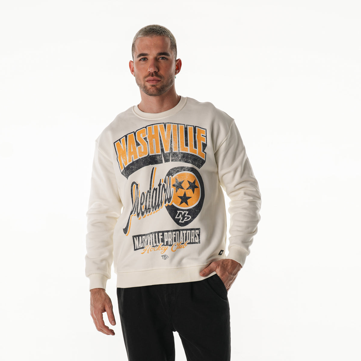 Nashville Predators Unisex Graphic Crew Fleece - Vintage White