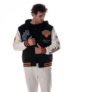 New York Knicks Unisex Hooded Varsity Jacket – Black-Varsity Jacket-thewildcollective