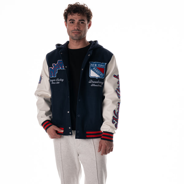 New York Rangers Unisex Hooded Varsity Jacket – Navy