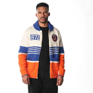 NY Islanders Full Zip Jacquard Sweater Colorblock - Multi-Jacquard Sweater-thewildcollective