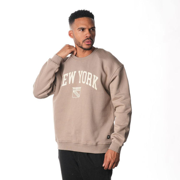 NY Rangers Front Back Crew Fleece - Warm Grey