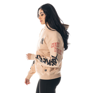 NY Yankees Heavy Block Graphic Hoodie - Cream-Hoodie-thewildcollective