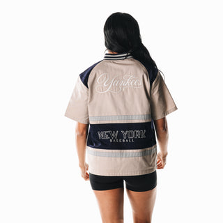 NY Yankees Women's Zip Up Tee - Cream-ZIP TEE-thewildcollective
