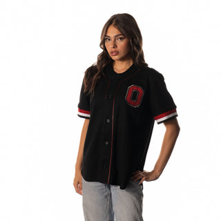 Ohio State Womens Button Baseball Shirt - Black-Baseball Shirt-thewildcollective