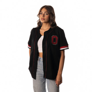 Ohio State Womens Button Baseball Shirt - Black-Baseball Shirt-thewildcollective