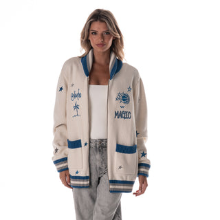 Orlando Magic Unisex Jacquard Zip Front Sweater - Cream-Jacquard Sweater-thewildcollective