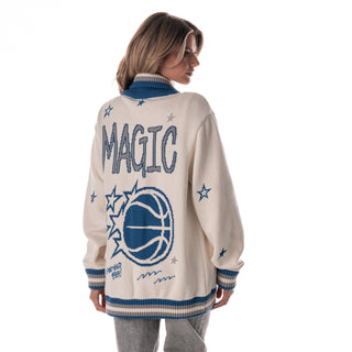 Orlando Magic Unisex Jacquard Zip Front Sweater - Cream-Jacquard Sweater-thewildcollective