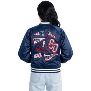 New England Patriots Women's Satin Raglan Bomber Jacket - Navy