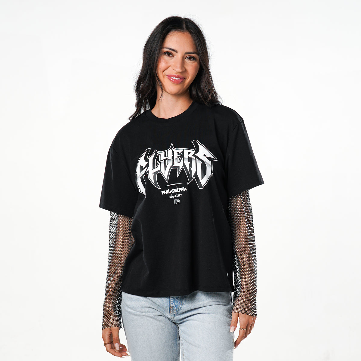 Philadelphia Flyers Women's Crew Tee W/ Mesh Sleeves - Black