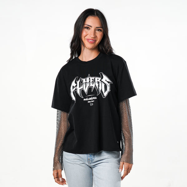 Philadelphia Flyers Women's Crew Tee W/ Mesh Sleeves - Black