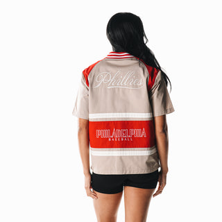 Philadelphia Phillies Women's Racing Zip Up Tee - Cream-ZIP TEE-thewildcollective