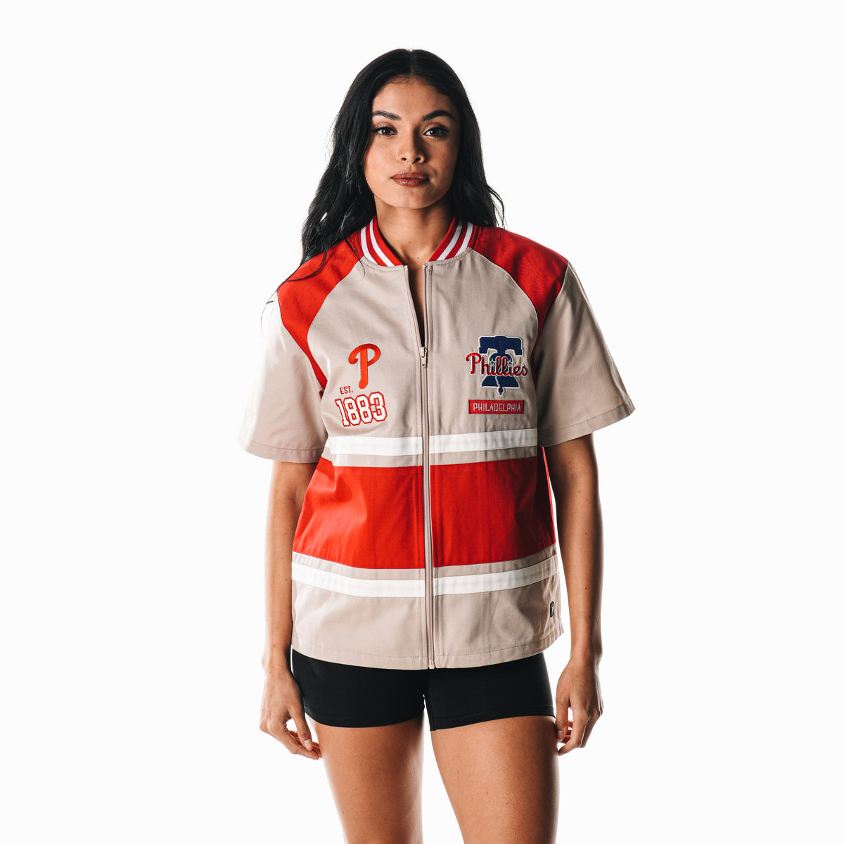 Philadelphia Phillies Women's Racing Zip Up Tee - Cream
