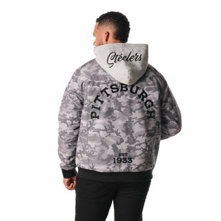 Pittsburgh Steelers Camo Hooded Bomber - Grey-Jacket-thewildcollective