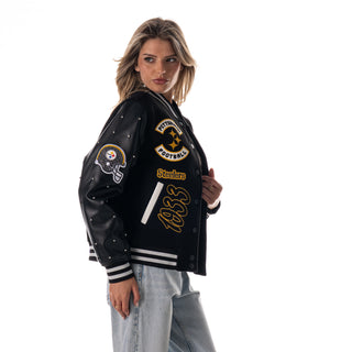 Pittsburgh Steelers Women's Sparkle Jacket - Black-Varsity Jacket-thewildcollective