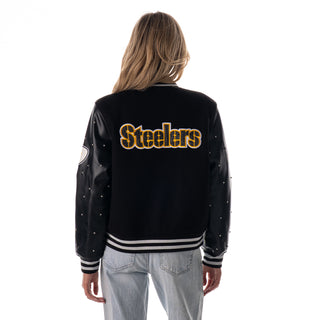 Pittsburgh Steelers Women's Sparkle Jacket - Black-Varsity Jacket-thewildcollective