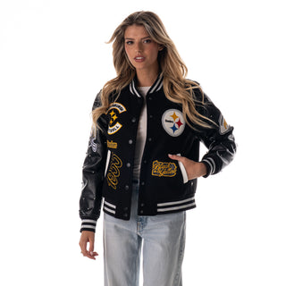 Pittsburgh Steelers Women's Sparkle Jacket - Black-Varsity Jacket-thewildcollective