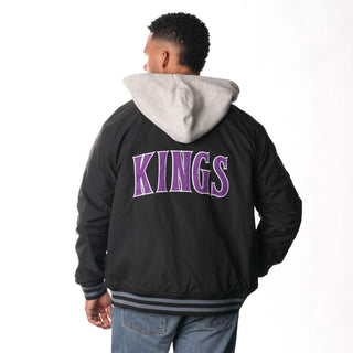 Sacramento Kings Hooded Bomber Jacket - Black-Bomber Jacket-thewildcollective