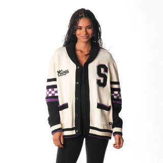 Sacramento Kings Jacquard Button Up Sweater - Cream-Jacquard Sweater-thewildcollective