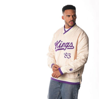 Sacramento Kings V-Neck Windbreaker - Cream-Outerwear-thewildcollective