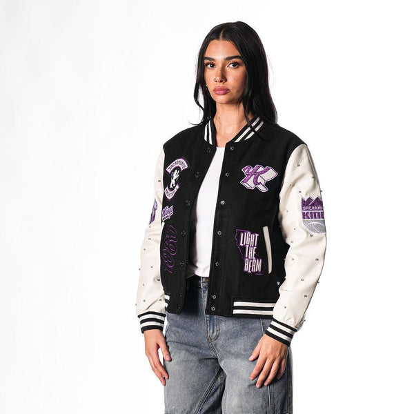 Sacramento Kings Women's Sparkle Varsity Jacket - Black