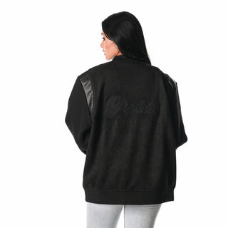 San Diego Padres Suede Fleece Bomber - Black-Bomber Jacket-thewildcollective