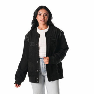 San Diego Padres Suede Fleece Bomber - Black-Bomber Jacket-thewildcollective