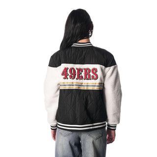 San Francisco 49ers Sherpa Bomber Jacket - Black/Cream-Bomber Jacket-thewildcollective