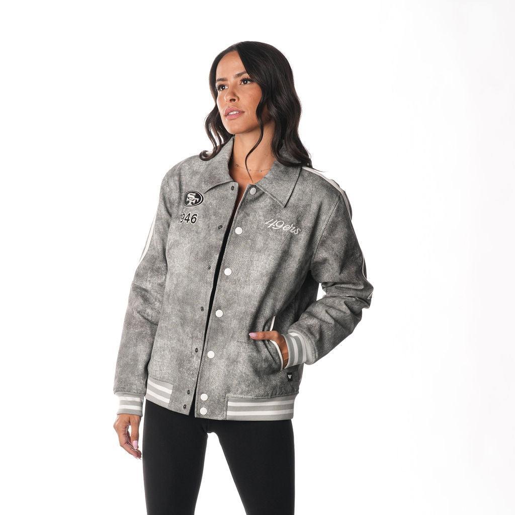 San Francisco 49ers Unisex Faux Leather Jacket - Grey