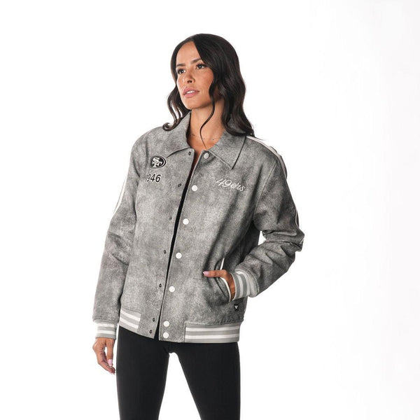 San Francisco 49ers Unisex Faux Leather Jacket - Grey