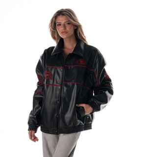 San Francisco 49ers Unisex Faux Leather Racing Jacket – Black-Faux Leather Jacket-thewildcollective
