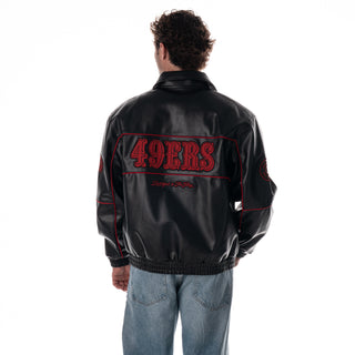 San Francisco 49ers Unisex Faux Leather Racing Jacket – Black-Faux Leather Jacket-thewildcollective